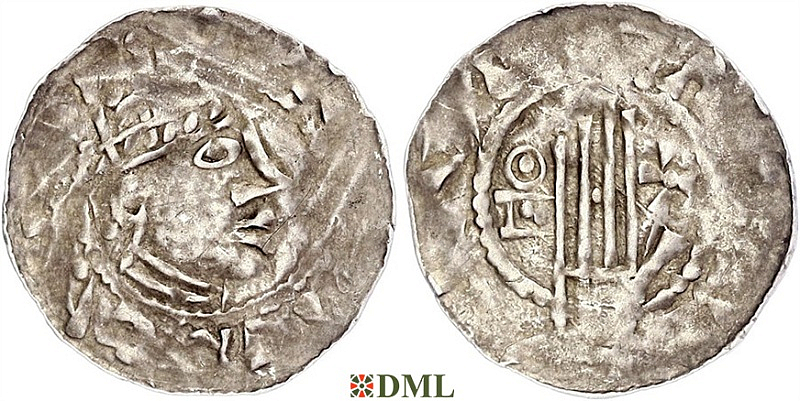 Денарий, Германия, Швабия, Heinrich II (1002-1024), м.д. Esslingen, Dbg. 951