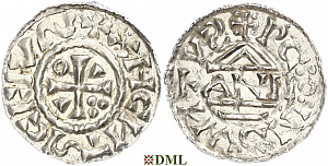 Денарий, Германия, Бавария, Heinrich II (1002-1024), м.д. Regensburg, монетарий ANNO, Hahn 1976, 27a3