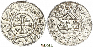 Денарий, Германия, Бавария, Heinrich II (1002-1024), м.д. Regensburg, монетарий ANNO, Hahn 1976, 27a3