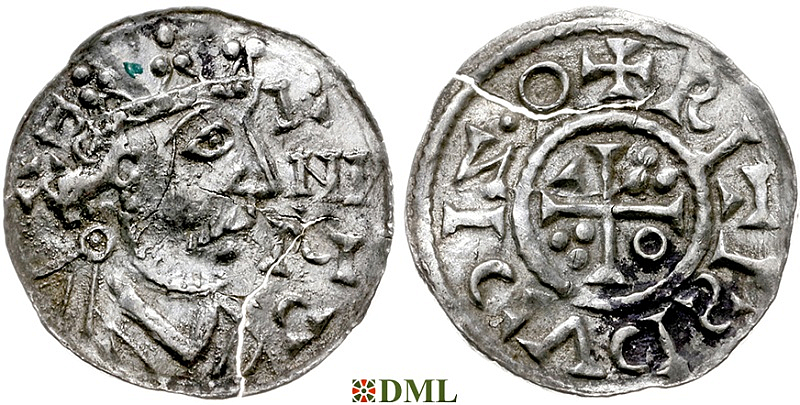 Денарий, Германия, Бавария, Heinrich II (1002-1024), м.д. Regensburg, монетарий IZ•O, Hahn 1976, 29c3