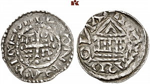Денарий, Германия, Бавария, Heinrich III (1027-1039) и Konrad II (1024-1039), м.д. Regensburg, Hahn 1976, 35