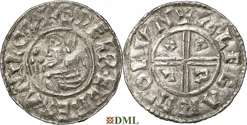 Денарий, Англия, Æthelred II (978-1016), м.д. London, монетарий Alfgar, North 770