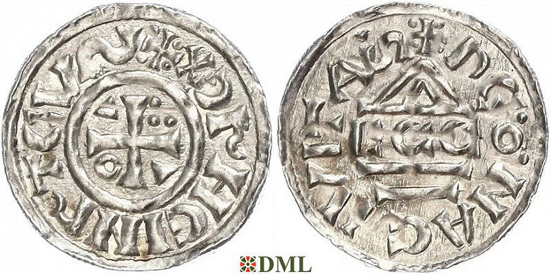 Денарий, Германия, Бавария, Heinrich II (1002-1024), м.д. Regensburg, монетарий ECCO, Hahn 1976, 27c1