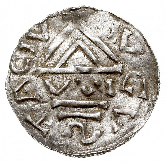 Денарий, Германия, Швабия, Liutolf (989-995), м.д. Augsburg, монетарий WI, Hahn 1976, 138a1