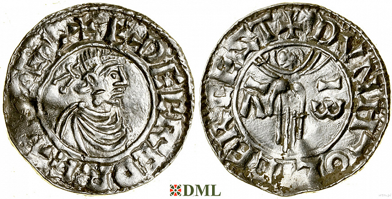 Денарий, Англия, Æthelred II (978-1016), м.д. Leicester, монетарий Dunstan, North 766