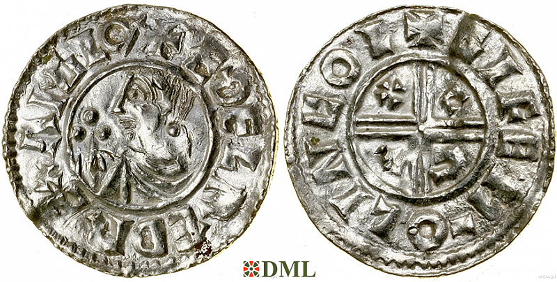 Денарий, Англия, Æthelred II (978-1016), м.д. Lincoln, монетарий Gife, North 770