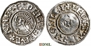 Денарий, Англия, Æthelred II (978-1016), м.д. London, монетарий Leofstan, North 777