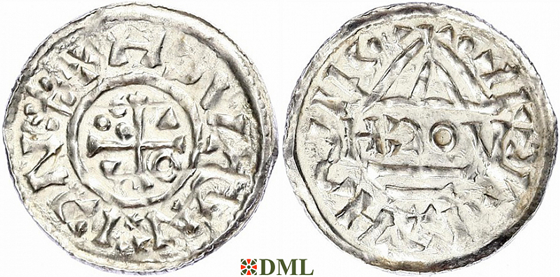 Денарий, Германия, Бавария, Heinrich II (1002-1024), м.д. Regensburg, монетарий HƆOV, Hahn 1976, 27i1