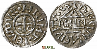Денарий, Германия, Бавария, Heinrich II (985–995), м.д. Regensburg, монетарий ELLIN, Hahn 1976, 22c1.1
