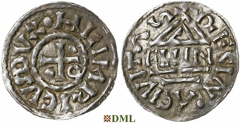 Денарий, Германия, Бавария, Heinrich II (985–995), м.д. Regensburg, монетарий ELLIN, Hahn 1976, 22c1.1