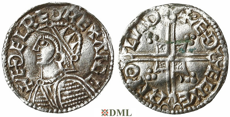 Денарий, Англия, Æthelred II (978-1016), м.д. London, монетарий Æthelmær, North 775