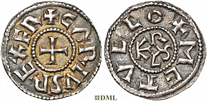 Денарий, Каролинги, Charlemagne (768-814) ou Charles le Chauve (840-877), м.д Melle