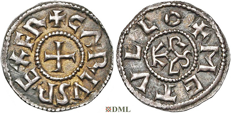 Денарий, Каролинги, Charlemagne (768-814) ou Charles le Chauve (840-877), м.д Melle