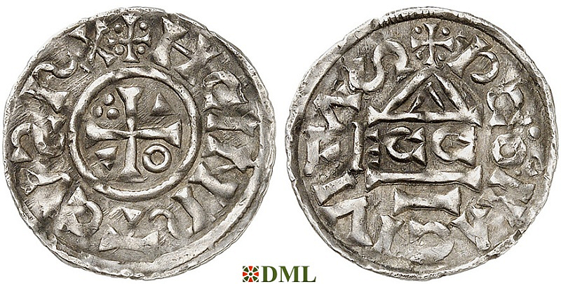 Денарий, Германия, Бавария, Heinrich II (1002-1024), м.д. Regensburg, монетарий ECCO, Hahn 1976, 27c1.3