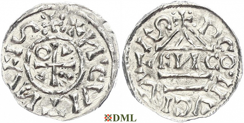 Денарий, Германия, Бавария, Heinrich II (1002-1024), м.д. Regensburg, монетарий EИCO, Hahn 1976, 27d9