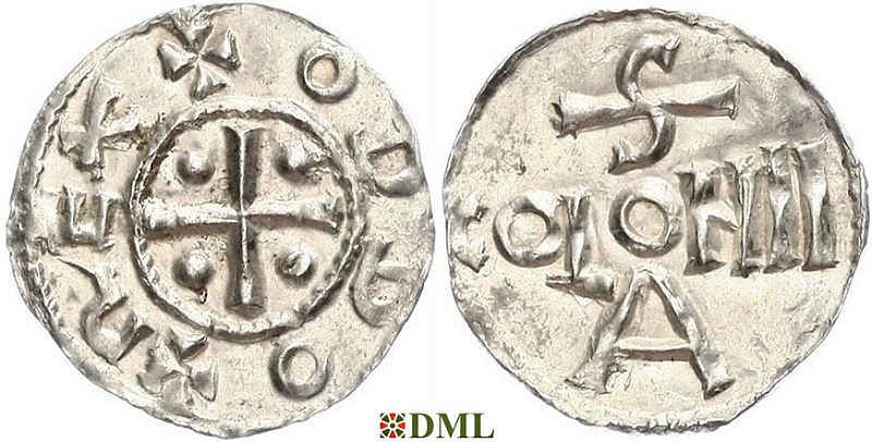 Денарий, Германия, Нижняя Лотарингия, Otto III (983-1002), м.д. Koln, Dbg 335