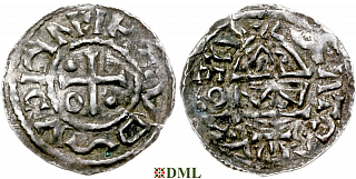 Денарий, Германия, Бавария, Heinrich IV (995-1002), м.д. Regensburg, монетарий ɅɅI (25e7), Hahn 1976, 25e7