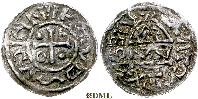 Денарий, Германия, Бавария, Heinrich IV (995-1002), м.д. Regensburg, монетарий ɅɅI (25e7), Hahn 1976, 25e7