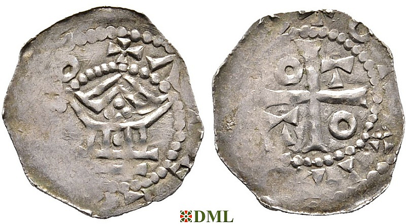 Денарий, Германия, Верхняя Лотарингия, Adalbero II (984-1005), м.д. Metz, Dbg. 11