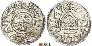 Денарий, Германия, Бавария, Heinrich II (1002-1024), м.д. Regensburg, монетарий SICCI, Hahn 1976, 27h1