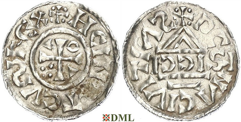 Денарий, Германия, Бавария, Heinrich II (1002-1024), м.д. Regensburg, монетарий SICCI, Hahn 1976, 27h1