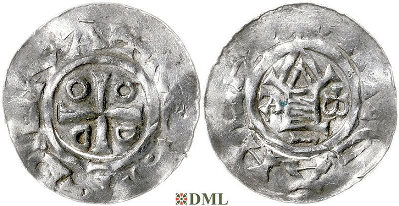 Денарий, Германия, Саксония, Otto III (983-1002), м.д. Goslar, type OAP