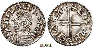 Денарий, Англия, Æthelred II (978-1016), м.д. Cambridge, монетарий Eadwine, North 774