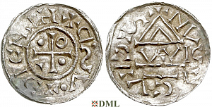 Денарий, Германия, Бавария, Heinrich IV (995-1002), м.д. Regensburg, монетарий WI, Hahn 1976, 25e3