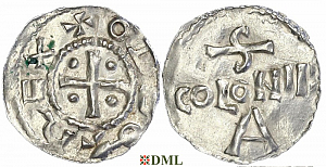 Денарий, Германия, Нижняя Лотарингия, Otto III (983-1002), м.д. Koln, Dbg. 335