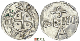 Денарий, Германия, Нижняя Лотарингия, Otto III (983-1002), м.д. Koln, Dbg. 335