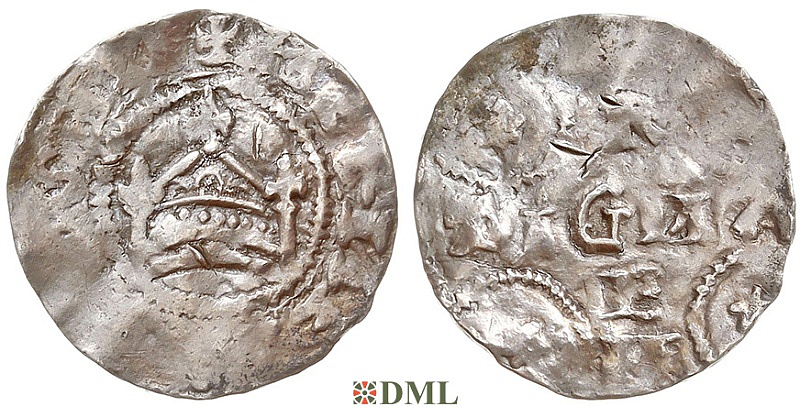 Денарий, Германия, Швабия, Heinrich II (1002-1024), м.д. Strassburg, Dbg. 915