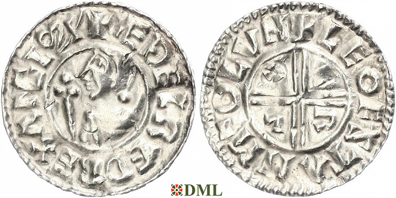 Денарий, Англия, Æthelred II (978-1016), м.д. London, монетарий Leofstan, North 770