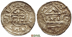 Денарий, Германия, Бавария, Heinrich IV (995-1002), м.д. Regensburg, монетарий WIL, Hahn 1976, 25f1