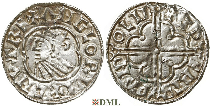 Денарий, Англия, Cnut (1016-1035), м.д. Lincoln, монетарий Svartbrandr, North 781