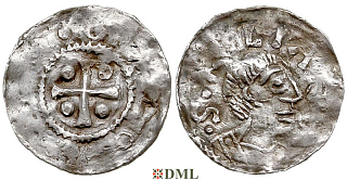 Денарий, Германия, Франкония, Otto III (983-1002), м.д. Wurzburg, Dbg. 856