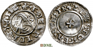 Денарий, Англия, Æthelred II (978-1016), м.д. Exeter, монетарий Sæwine, North 777