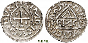 Денарий, Германия, Бавария, Heinrich I (948-955), м.д. Regensburg, монетарий •EИC•, Hahn 1976, 10e3