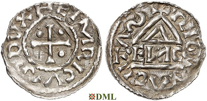 Денарий, Германия, Бавария, Heinrich I (948-955), м.д. Regensburg, монетарий •EИC•, Hahn 1976, 10e3