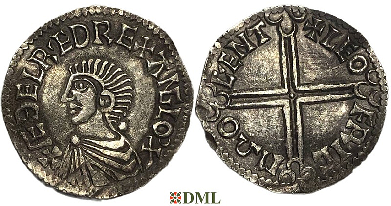 Денарий, Англия, Æthelred II (978-1016), м.д. Canterbury, монетарий Leofric,North 774