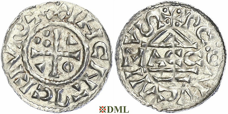Денарий, Германия, Бавария, Heinrich II (1002-1024), м.д. Regensburg, монетарий MΛCCO, Hahn 1976, 27f1