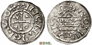 Денарий, Германия, Бавария, Heinrich II (1002-1024), м.д. Regensburg, монетарий MΛCCO, Hahn 1976, 27f1