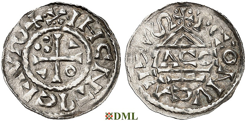 Денарий, Германия, Бавария, Heinrich II (1002-1024), м.д. Regensburg, монетарий MΛCCO, Hahn 1976, 27f1
