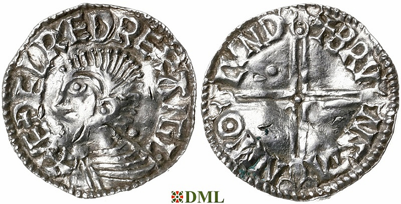 Денарий, Англия, Æthelred II (978-1016), м.д. London, монетарий Brunstan, North 774