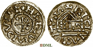 Денарий, Германия, Бавария, Heinrich II (985–995), м.д. Regensburg, монетарий ELLN, Hahn 1976, 22c2