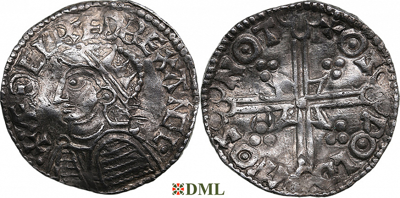 Денарий, Англия, Æthelred II (978-1016), м.д. Nottingham, монетарий Oswold, North 775