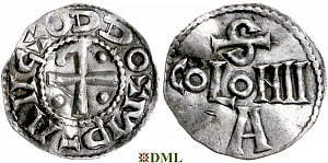 Денарий, Германия, Нижняя Лотарингия, Otto I (936-973) или Otto II (973-983), м.д. Koln, Dbg. 334