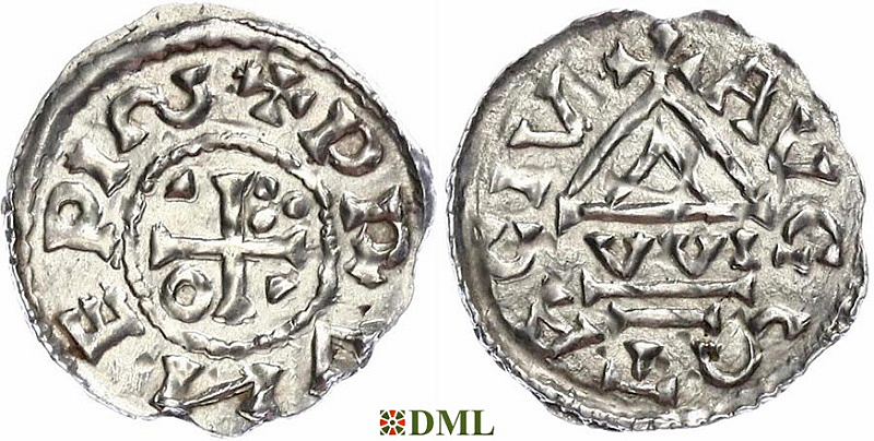 Денарий, Германия, Швабия, Bruno (1006-1029), м.д. Augsburg, монетарий WI, Hahn 1976, 142a2