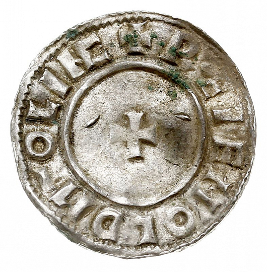 Денарий, Англия, Æthelred II (978-1016), м.д. Lincoln, монетарий Ræinald, North 777
