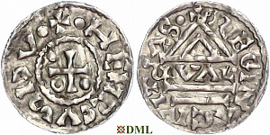 Денарий, Германия, Бавария, Heinrich II (985–995), м.д. Regensburg, монетарий GVΛL, Hahn 1976, 22d1