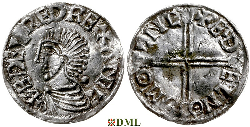Денарий, Англия, Æthelred II (978-1016), м.д. Lincoln, монетарий Æthelnoth, North 774